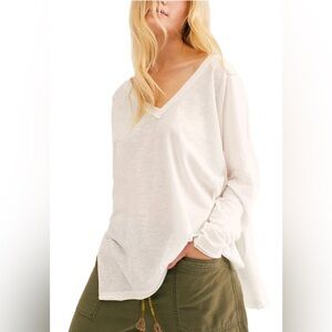 Free People White V-Neck Top